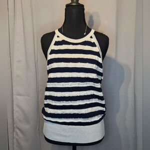 White House Black Market Striped Navy and Cream Tank Top